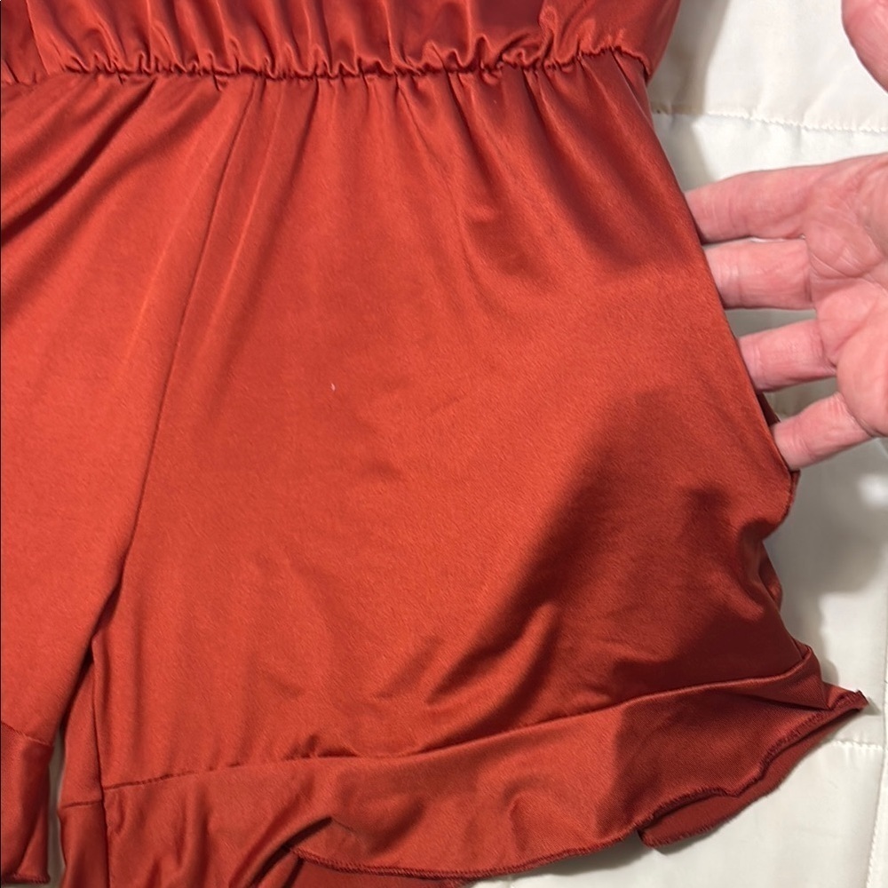 One-Piece Rust Orange Ruffle Swimsuit Romper size L - Picture 3 of 12
